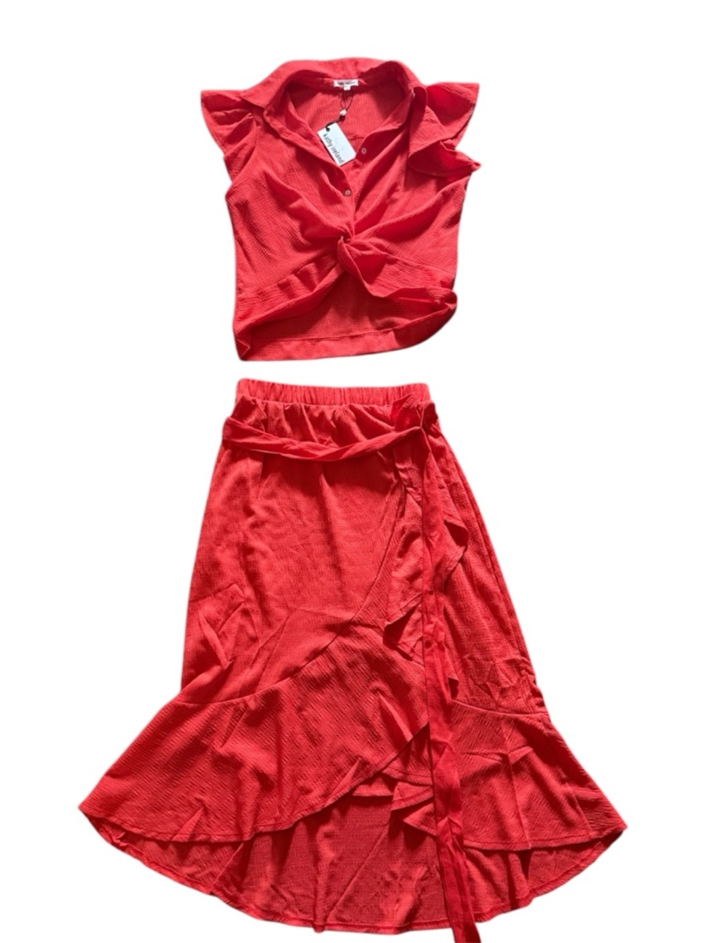 Orange Top and ruffle Kathy Ireland skirt set.